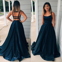 A-line Stunning Prom Dresses Long Spaghetti Straps Sleeveless Criss Cross Open Back Made to Order High Quality Evening Gowns Sweep Train