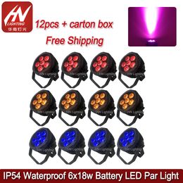 12pcs Waterproof LED Par Battery Lights 6x18W RGBWA+UV Wireless DMX Outdoor Uplighting IP54 Stage Effect Light for Disco DJ Wedding Party Club