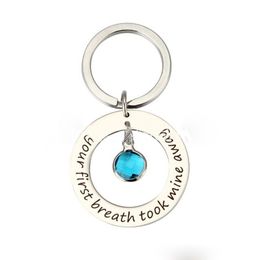 Your first breath took mine away Stainless Steel Key chain Blue crystal Pendant Silver Key Ring