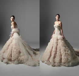 Krikor Jabotian A-Linie Brautkleider Rüschen Trägerlose Brautkleider Plus Size Brautkleid Robe de Mari￩e Custom