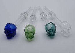 6inch Length Hand Blown Smoking Pipes Dry Herb Oil Burners with Colourful Skull Head