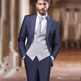 Handsome One Button Groomsmen Peak Lapel Groom Tuxedos Men Suits Wedding/Prom/Dinner Best Man Blazer(Jacket+Pants+Tie+Vest) 658