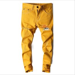 Men Skinny Jeans Yellow Denim Jean Pants Good Quality Men Stretch Slim Long Jeans High Street Style Fashion