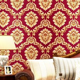 European Style pvc Wallpaper Luxury Damask 3D Stereoscopic Relief Damascus Bedroom Living Room Wall Paper Home Decor Paper