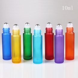 Newest Glass Roller Ball Bottles 10ml Scrub Color Perfume Roll On Glass Bottle Sub-Bottle 10 ML with 7 Colors and Aluminum Caps