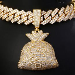 High Quality Mens Hip Hop Necklace Gold Silver Bling CZ Ice Out Purse Pendant Necklace for Men Punk Jewellery Gift