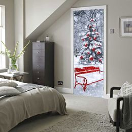 Imitation 3D Door Paste Christmas Tree Wall Stickers Wooden Door
