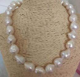 Free Shipping >>>> noble Baroque jewelry 18 "15-12MM South Sea natural pearl NATURAL 925 silver necklace