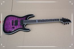 Cloud Pattern Purple Body 24 Frets String-thru-body Black Hardware Electric Guitar with Rosewood Fingerboard,Body Binding