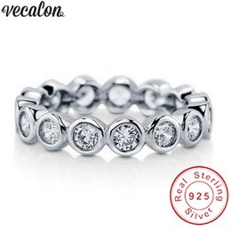 Vecalon Eternity Promise ring Real Soild 925 Sterling Silver Engagement wedding Band rings for women Bridal Finger jewelry