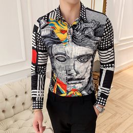 High Quality Men Shirt 2019 Brand Fashion Casual Slim Geometric Print Long Sleeve Shirt Men party Social design Top Clothes