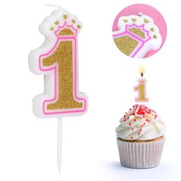 Number Birthday Candles Pink Gold Kids Birthday Candles for Cake Party Supplies Decoration Cake Crown Candles