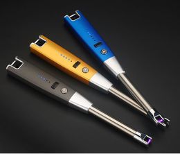 Long BBQ Plasma Arc Lighter Usb Electronic Cigarette Lighter Flameless Windproof Metal Torch Candle Lighter for Outdoor Camping DLH234