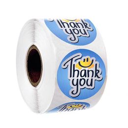 1inch 500pcs Thank you Colourful package stickers labels roll adhesive label sticker on glossy surface treatment printed gift