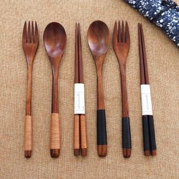 Wood Portable Tableware Wooden Cutlery Sets Travel Dinnerware Suit Environmental with Cloth Pack Gift C18112701