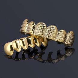 Hip Hop Teeth Grills Dental Gold Silver Plated Bump Lattice Texture 6 Top & Bottom Faux Dental Tooth Braces Grills Rapper Body Jewellery Gifts