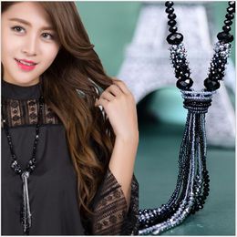 Austrian Crystal Beaded Tassels Necklace New 18 Colours Long Fringe Sweater Chain Female Jewellery for Sale