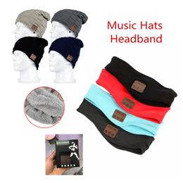 Bluetooth Music Hats Caps Soft Warm Plus Velvet Headband Headset Mic Wireless Bluetooth Earphone Headphone For Running Sleep Sports Earpiece