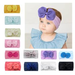 Baby Girl Nylon Headband with Chiffon bow Infant Solid Colour hairband Soft Hair Accessories 12Colors choose