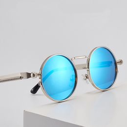 Steam Punk Style Designer Sunglasses Men Metal Round Frame Spring Temples Vintage Sun Glasses UV400 11 Colors Wholesale