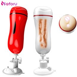 Male Masturbation Cup Hands Free Suction Cups Oral Anal Sex Vibrator Blowjob Silicone Realistic Vagina Pussy Sex Toys for Men MX191228