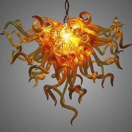 Lamps 100% Mouth Blown Glass Chandeliers Pendant-Light Amber Colour Art Finely Processed European Pendant Lamp