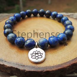 MG0689 Natural Lapis Lazuli Lotus Bracelet Natural Gemstone Heart Chakra Bracelet New Style Yoga Mala Reiki Infused Bracelet