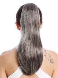 New Style Silver grey human hair ponytail hairpiece wrap around Dye free natural hightlight salt and pepper Grey hair ponytail free shipping