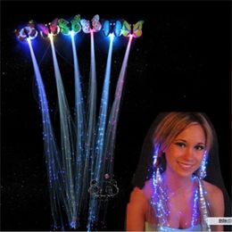 -Schmetterlings-Glasfaser-Faser-LED-Leuchte-Licht-Spielzeug-Party-Gunst blinkende Zopf Sieben Farben Flash Pigtail Geburtstags-Cheer 0 85xq J1