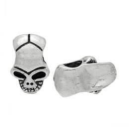 Wholesale- Spacer Beads Skull Halloween Antique Silver About 12mm x 8mm,Hole:Approx 3.6mm,100PCs