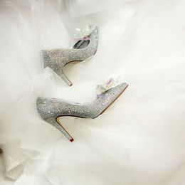 Silver Champagne Red Fashion Luxury Designer Cinderella Women Shoes High Heels Wedding Bridal Shoes Crystal Evening Party Prom Sum215n