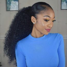 Human Hair Pony Tail 10-24 inch Kinky Curly Remy Human Hair Ponytail Extensions 160g With Two Plastic Combs Black And Brown Colors Available