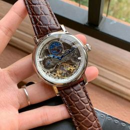 Tourbillon Sapphire Skeleton Automatische Uhr Männer Sonne Mond Phase Herren Mechanische Uhren Top Armbanduhren Lederband 15584 1pc