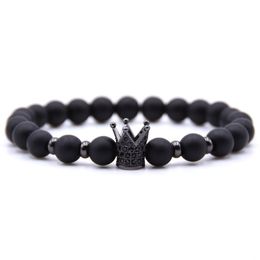 New Trendy Womens Natural Lava Stone Link Bracelets Gold/Silver Plated Alloy Crown Charm Bracelet