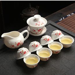 Preference Chinese Kung Fu Tea Set Drinkware Purple Clay ceramic Binglie include Tea pot Cup Tureen Infuser Tea Tray228J