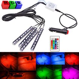 Freeshipping New 4Pcs 12V Car RGB 9 LED DRL Strip Light Car Auto Remote Control Decorative Flexible LED Strip Atmosphere Lamp Kit Fog Lamp