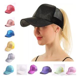 13 Colors Trucker Pony Glitter Ponytail Ball Cap Plain Baseball Visor Cap Glitter Ponytail Hats Snapbacks