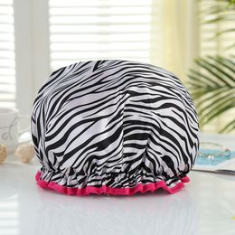 Double layers waterproof shower cap kitchen smoke lampblack protect make-up head hair shampoo cover zebra pattern