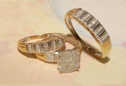 His & Her Engagement Ring 925 Sterling Silver Yellow Gold Plated Trio Ring Set