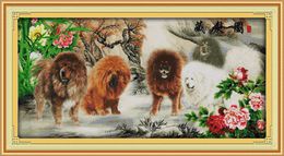 Peony Tibetan Mastiff home decor paintings ,Handmade Cross Stitch Craft Tools Embroidery Needlework sets counted print on canvas DMC 14CT /11CT