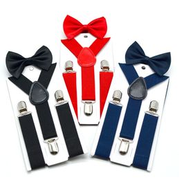 Children elastic suspender Fashion kids gentleman suspender Boys girls Y-shape adjustable smooth buckle belts with Bows tie 2pcs sets Y2599