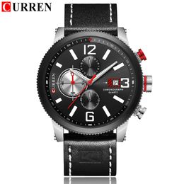 Fashion Mens Chronograph Watches Genuine Leather Strap Quartz Wristwatch CURREN Casual Sport Style Waterproof 99FT Relojes2832
