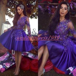 Elegant Purple Crystal Homecoming Dresses Juniors Dubai Lace Girl Skirt Cheap Long Sleeve A-Line Short Prom Dress Cocktail Party Club Wear