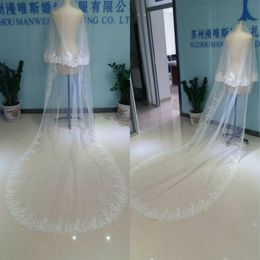 2019 Cathedral Bridal Veils Long Appliqued High End Tulle Beaded Two Layers Charming White Wedding Veils Custom-Made Blusher Bridal Veil