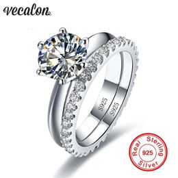 Vecalon Fine Jewellery Real 925 Sterling Silver Infinity ring set Diamond Cz Engagement wedding Band rings for women Bridal Gift