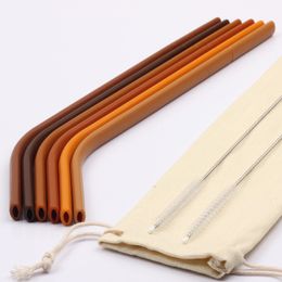 Hot selling silicone coffee straw set juice drinking tube collapsible flat reusable Eco friendly food grade BPA free