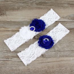Wedding Garters for Bride Blue Lace For Bride's Wedding Garters Bridal Garters Chiffon Flowers Free Size 16~23 Inches In Stock Cheap