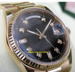 High Quality Wristwatches With Original Box Day-Date President 118238 18k Yellow Gold Black Diamond Dial 36mm Watch