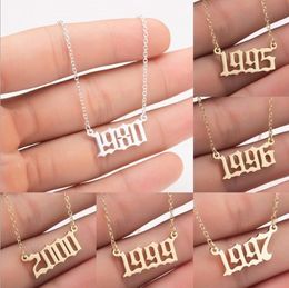1980-2020 Year Number Necklaces Custom Birth Year Initial Necklace Pendants For Women Girls Jewellery Special Year