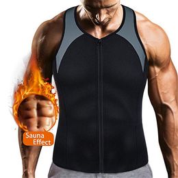 Men Hot Shaper Neoprene Sauna Suit Waist Trainer Vest Corset Body Shaper Zipper Tank Top Workout Shirt for Tummy Fat Burner Weight Loss